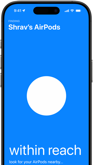 iPhone, je zobrazeno hledání AirPodů v aplikaci Najít